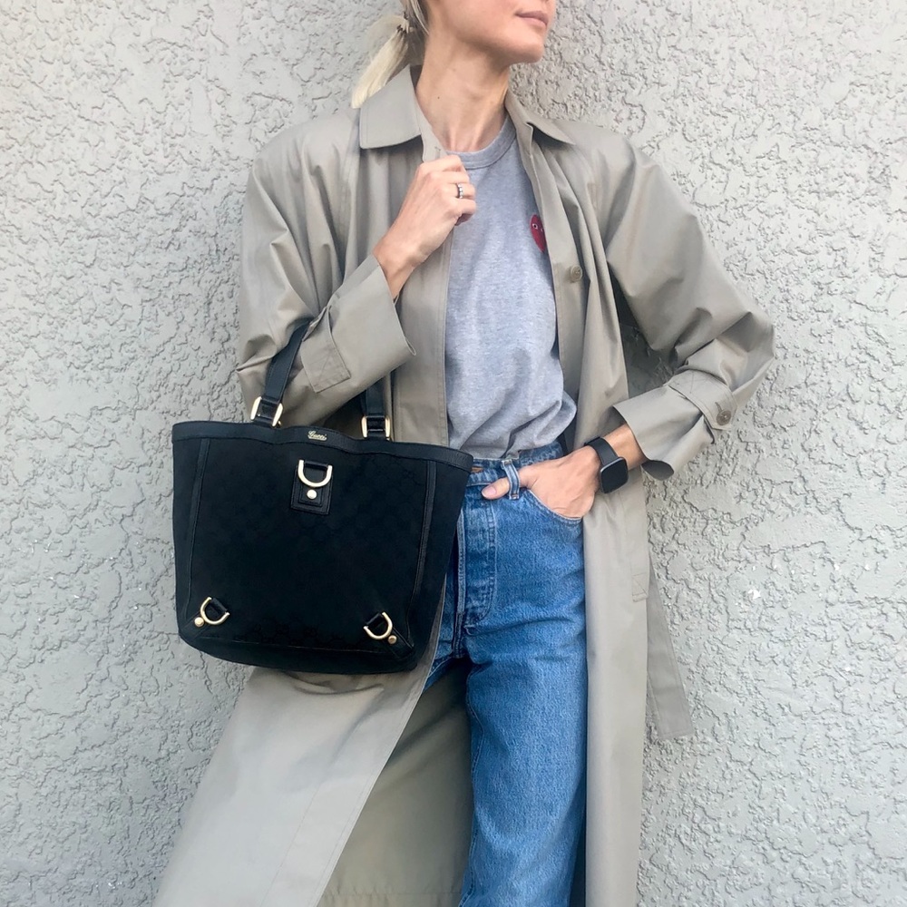 GUCCI Auth. Abbey GG Canvas D Ring Mini Tote